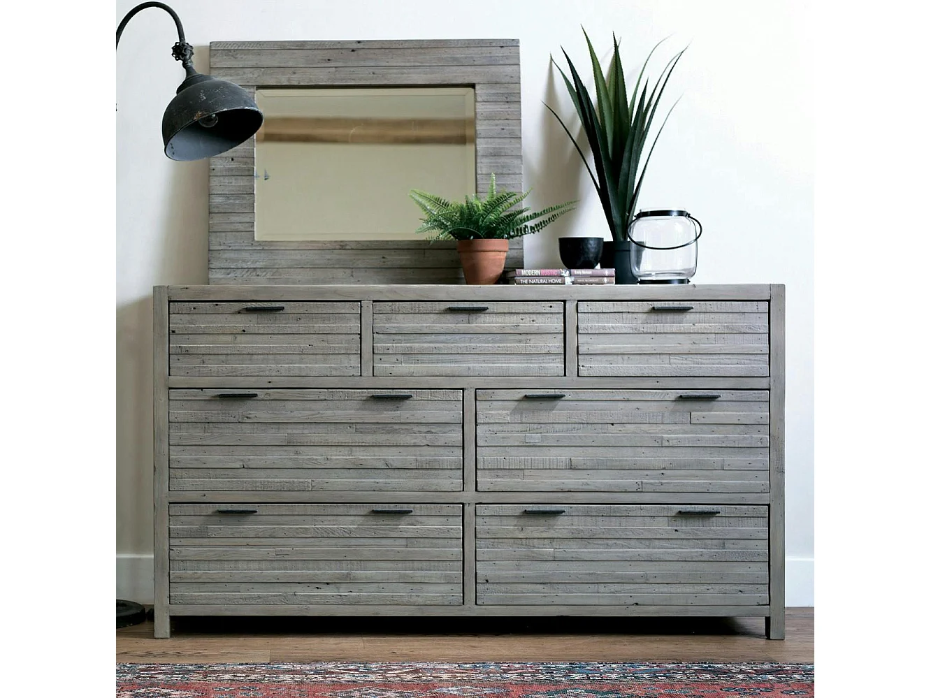 Commode bois recyclé grisé 7 tiroirs SIENNE
