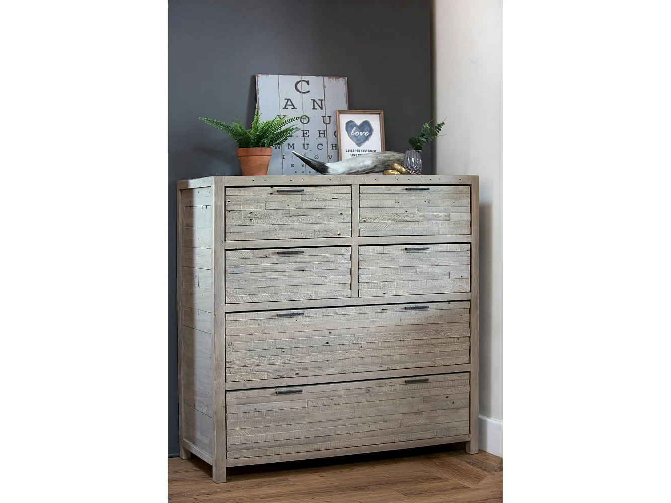 Commode bois recyclé grisé 6 tiroirs SIENNE