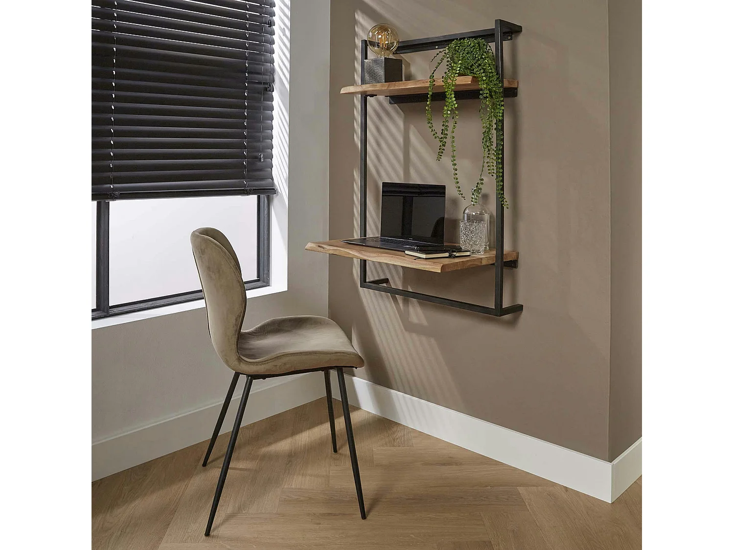 Bureau mural en bois d'acacia et métal MELBOURNE