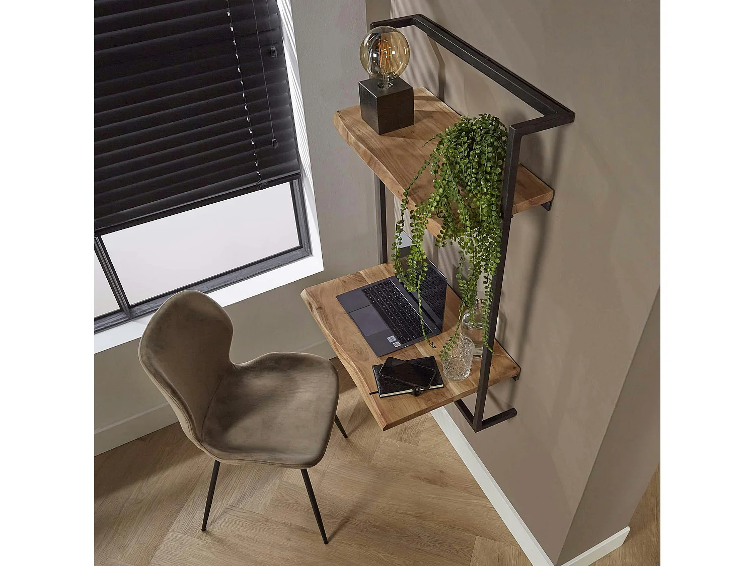 Bureau mural en bois d'acacia et métal MELBOURNE