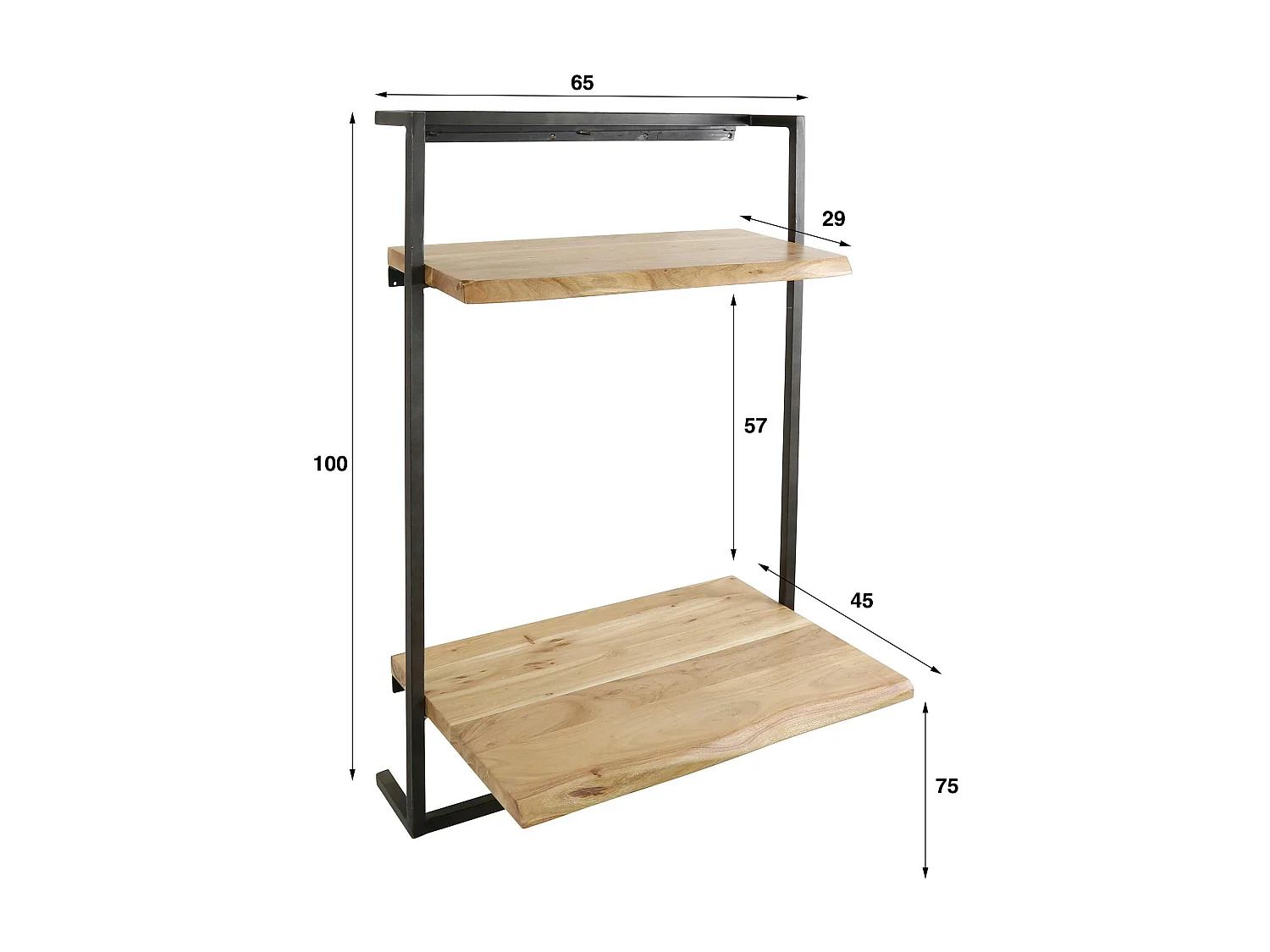 Bureau mural en bois d'acacia et métal MELBOURNE