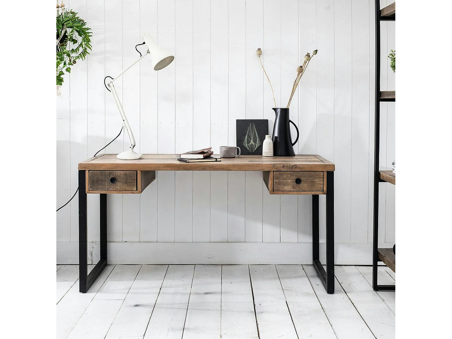 Bureau bois recyclé métal 2 tiroirs BRISBANE