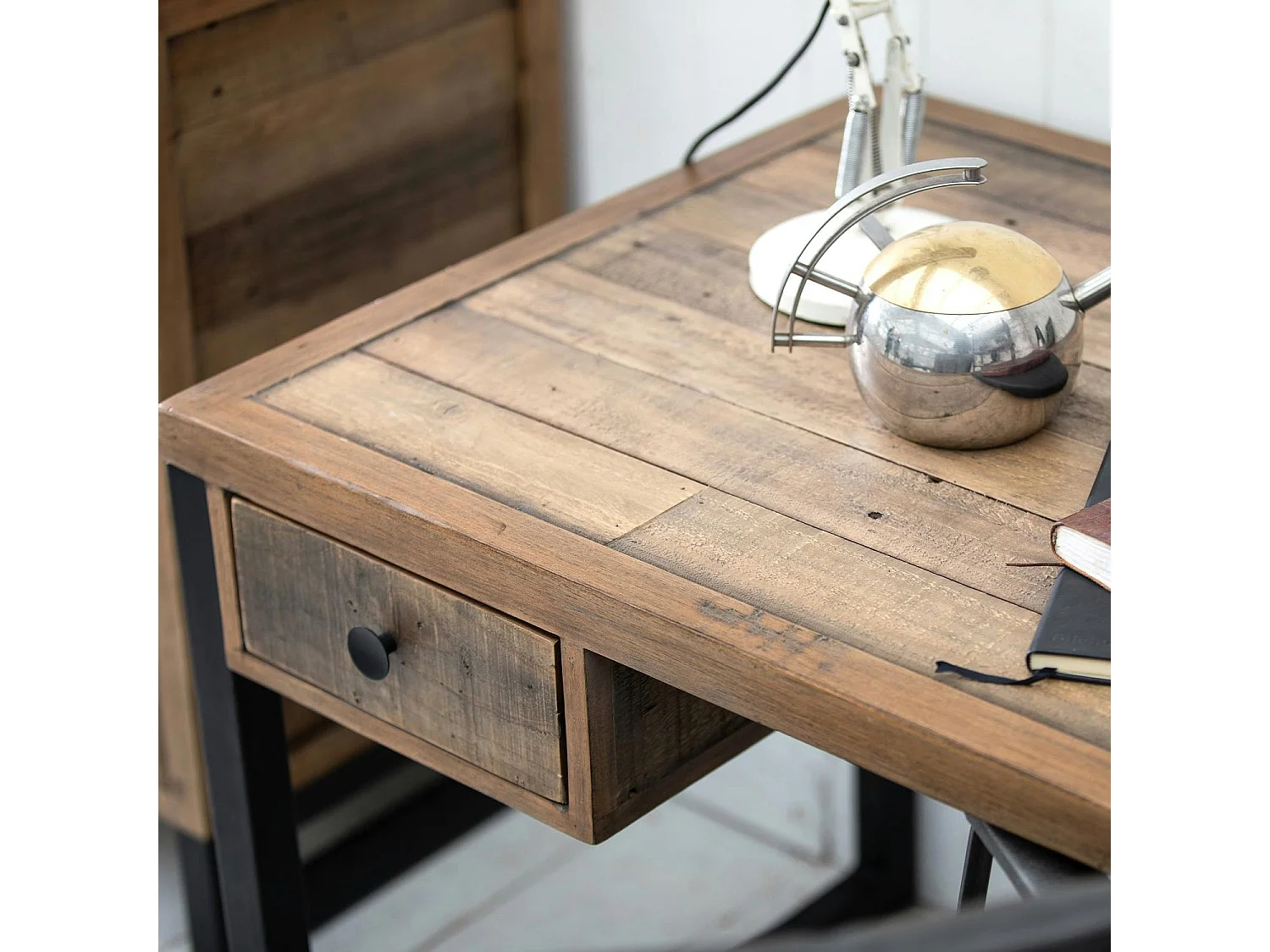 Bureau bois recyclé métal 2 tiroirs BRISBANE