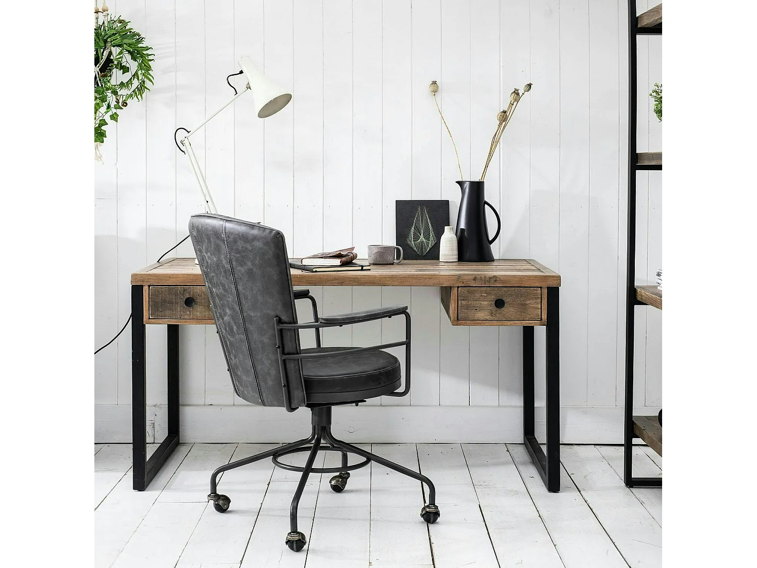 Bureau bois recyclé métal 2 tiroirs BRISBANE