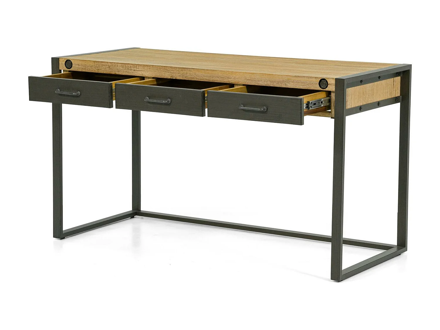 Bureau Inspiration Indus' en Acacia et Métal 3 tiroirs métal 140x60x78,5cm BROOKLYN