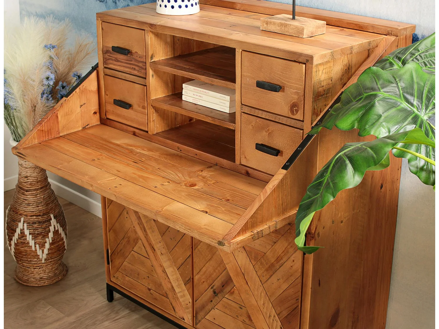 Bureau industriel en bois recyclé CALGARY