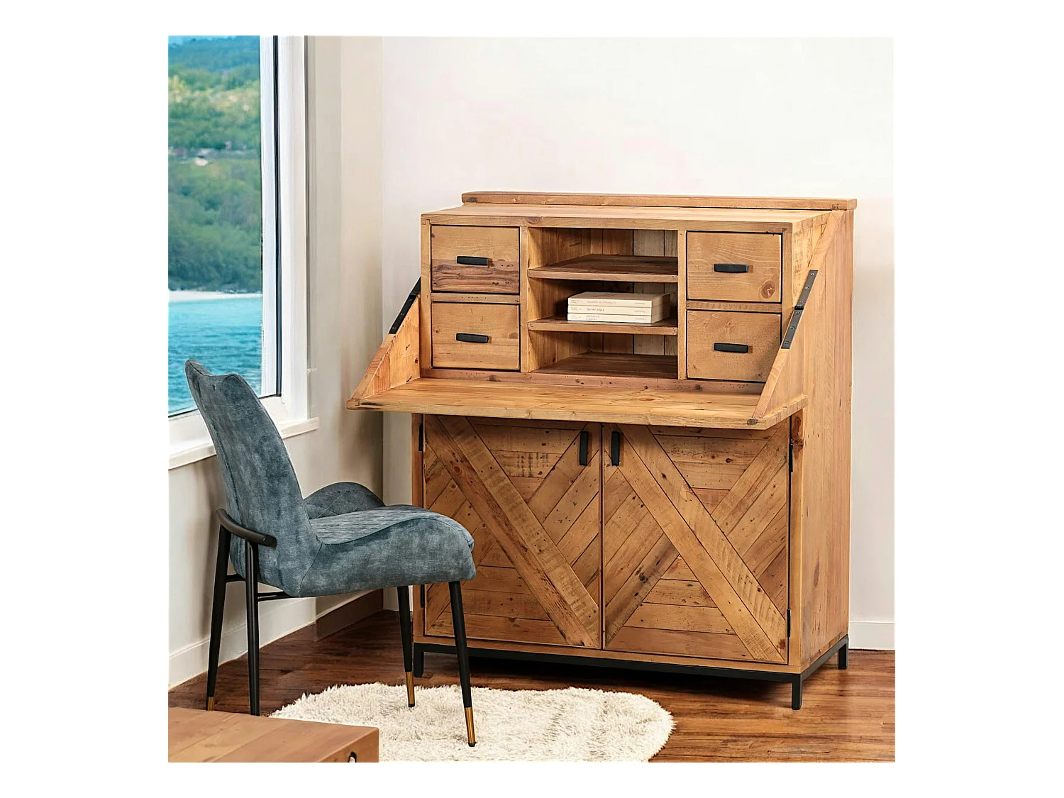 Bureau industriel en bois recyclé CALGARY