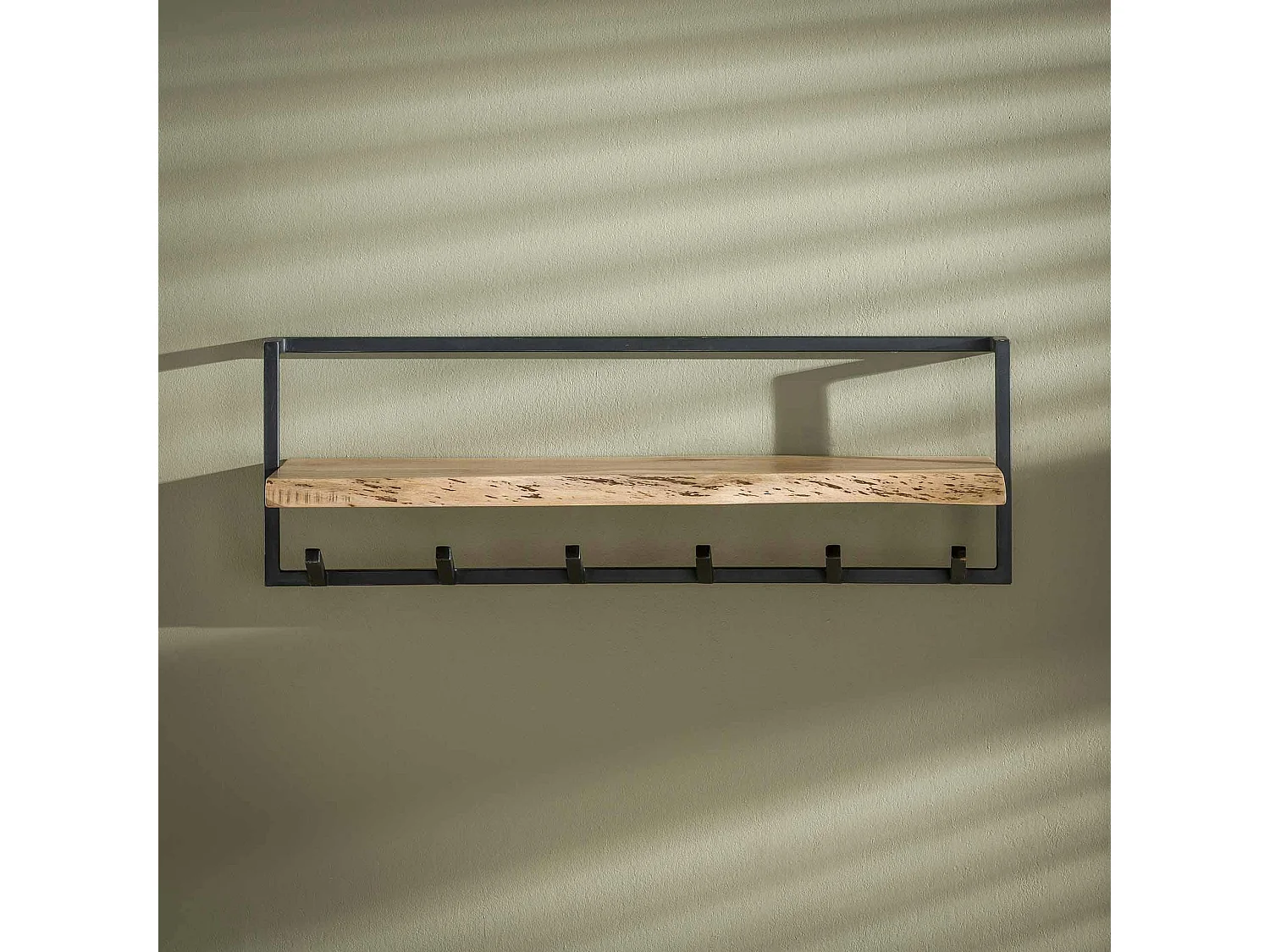Patère murale bois métal 6 crochets 1 étagère MELBOURNE