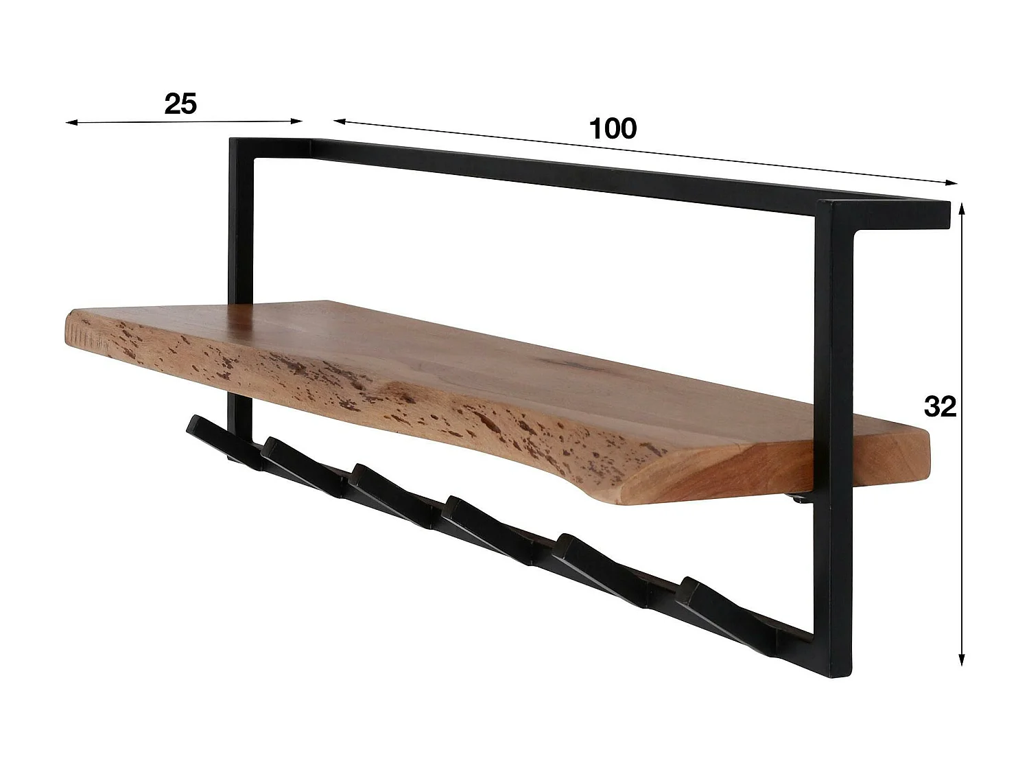 Patère murale bois métal 6 crochets 1 étagère MELBOURNE