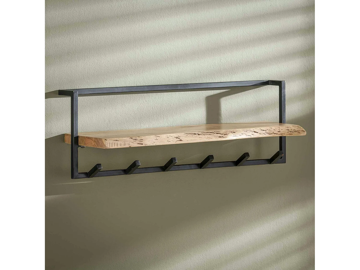 Patère murale bois métal 6 crochets 1 étagère MELBOURNE