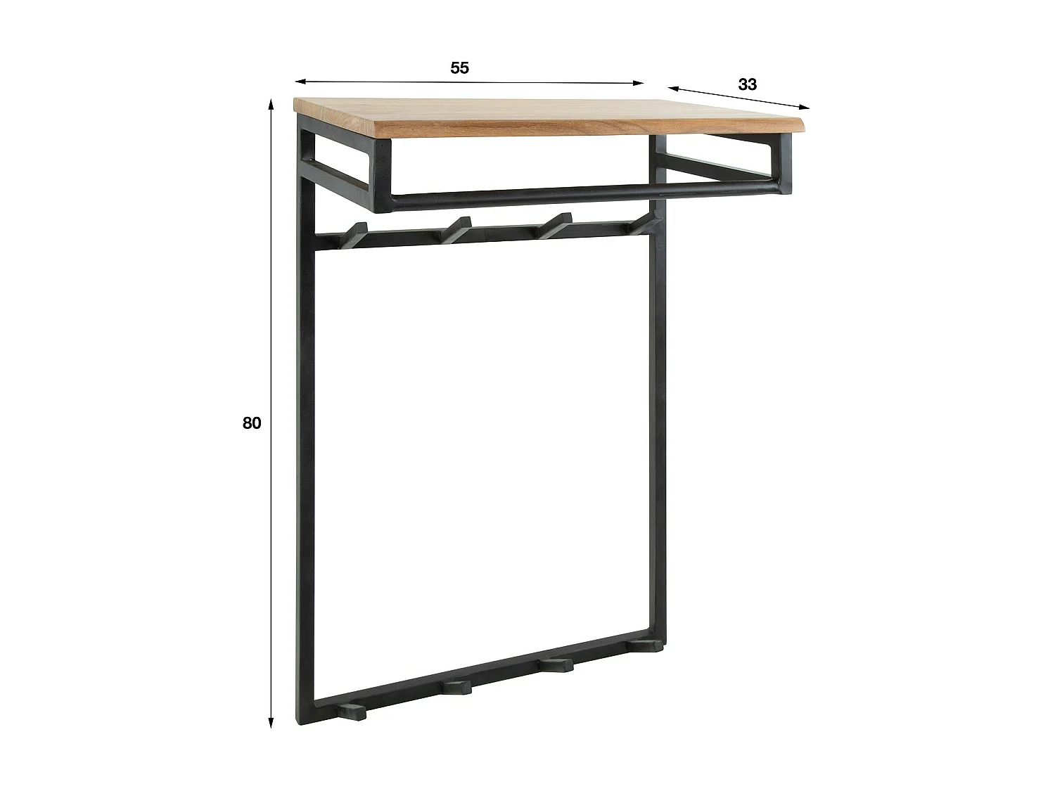 Portemanteau mural d'entrée bois massif 8 patères + tringle TRIBECA