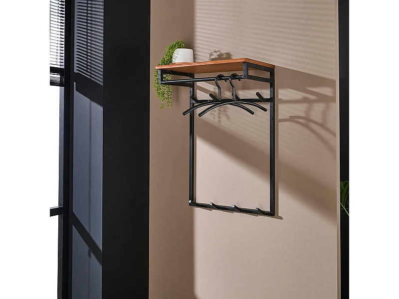 Portemanteau mural d'entrée bois massif 8 patères + tringle TRIBECA