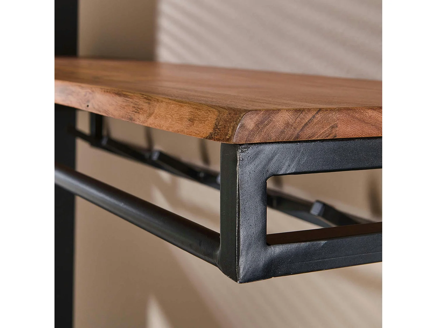 Portemanteau mural en bois d'acacia 6 patères + 1 tringle TRIBECA