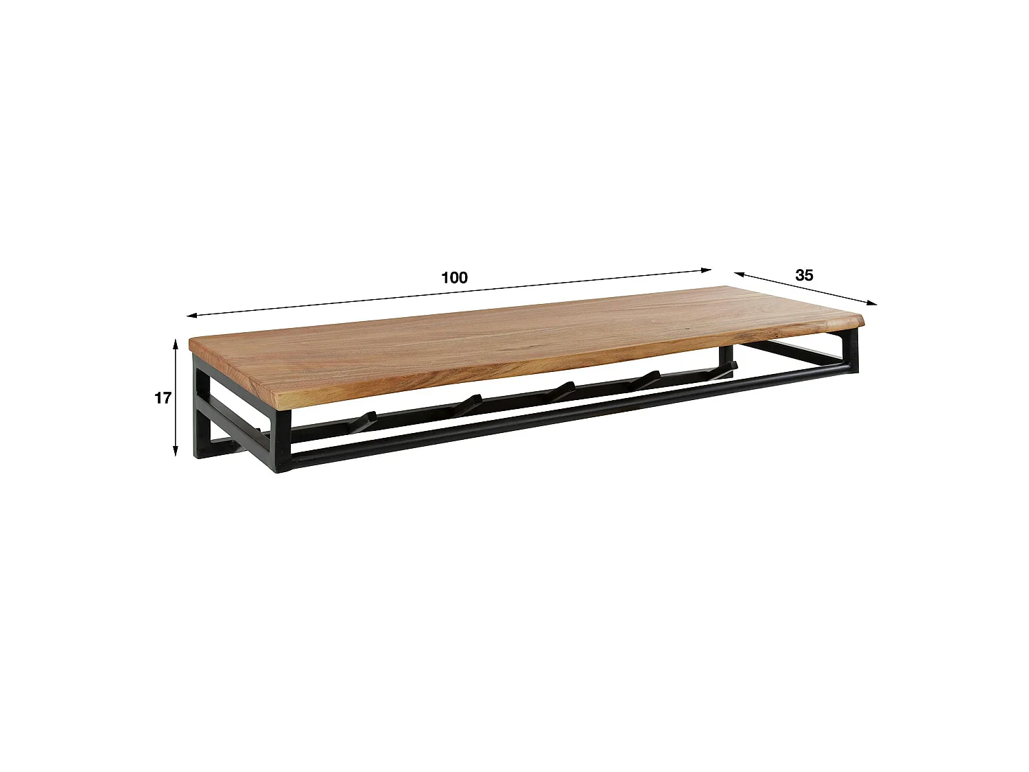 Portemanteau mural en bois d'acacia 6 patères + 1 tringle TRIBECA