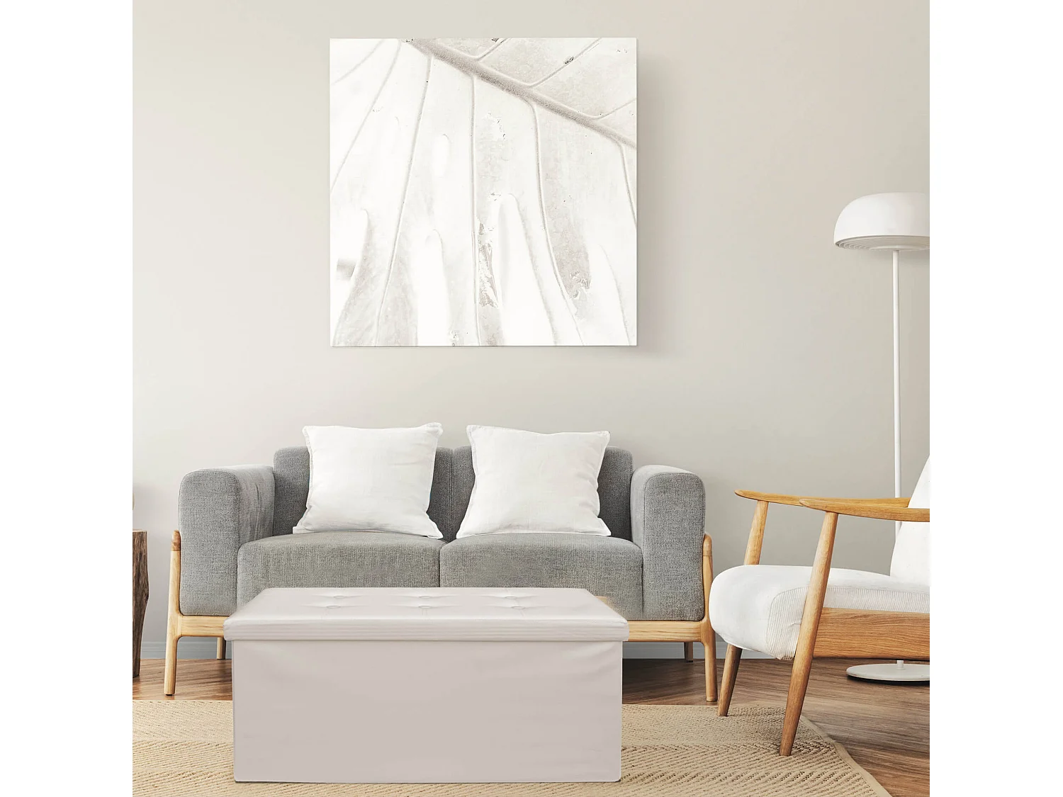 Mobili Rebecca Pouf Coffre de rangement Rectangle Beige Blanc Stokage 38x76x38