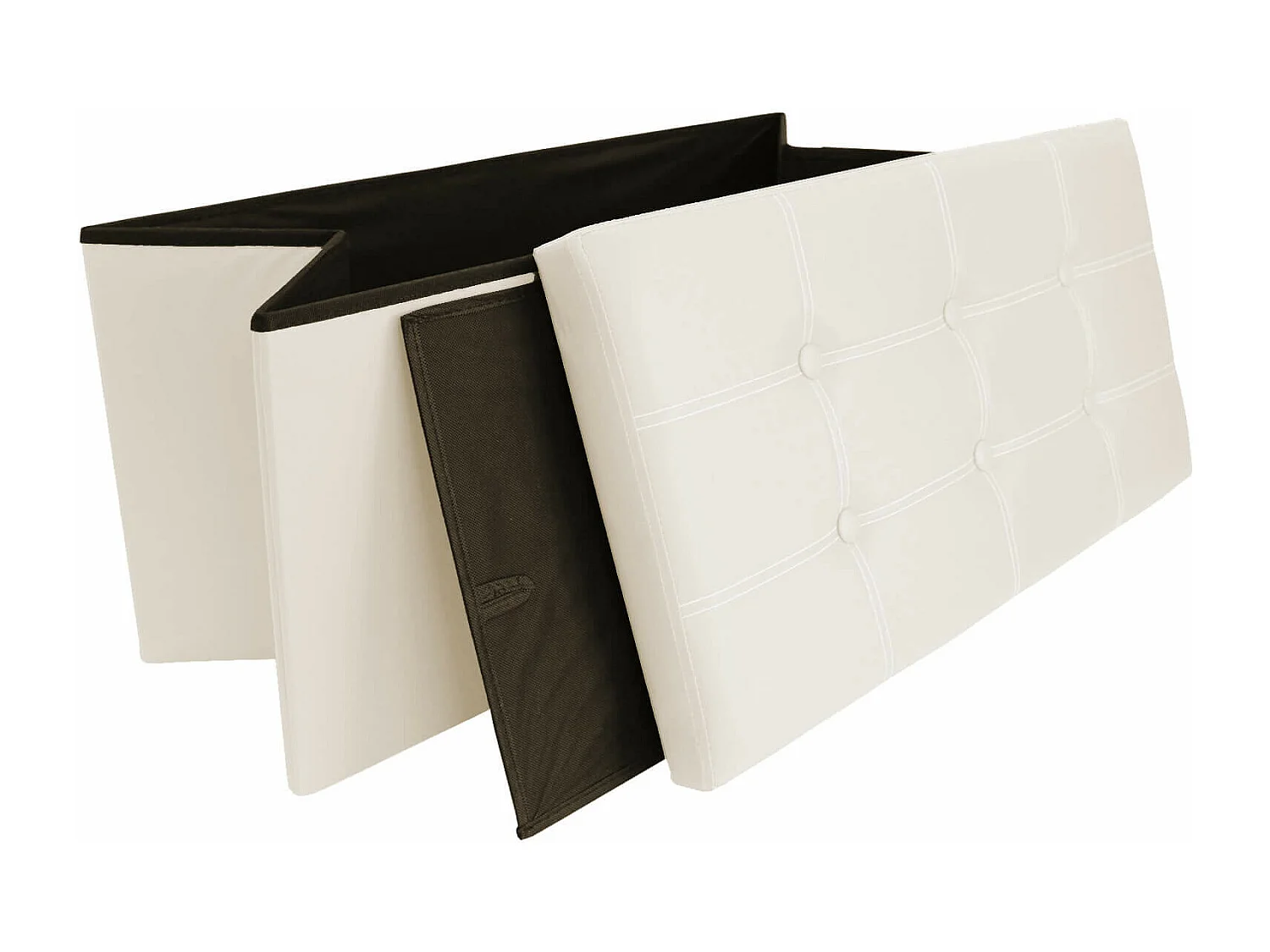 Mobili Rebecca Pouf Coffre de rangement Rectangle Beige Blanc Stokage 38x76x38