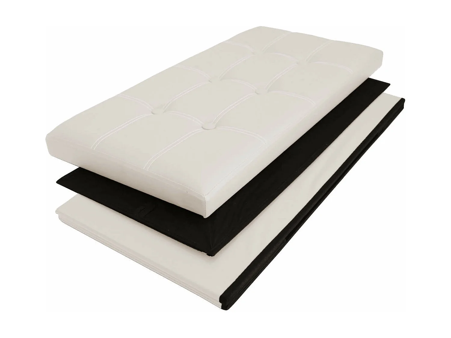 Mobili Rebecca Pouf Coffre de rangement Rectangle Beige Blanc Stokage 38x76x38