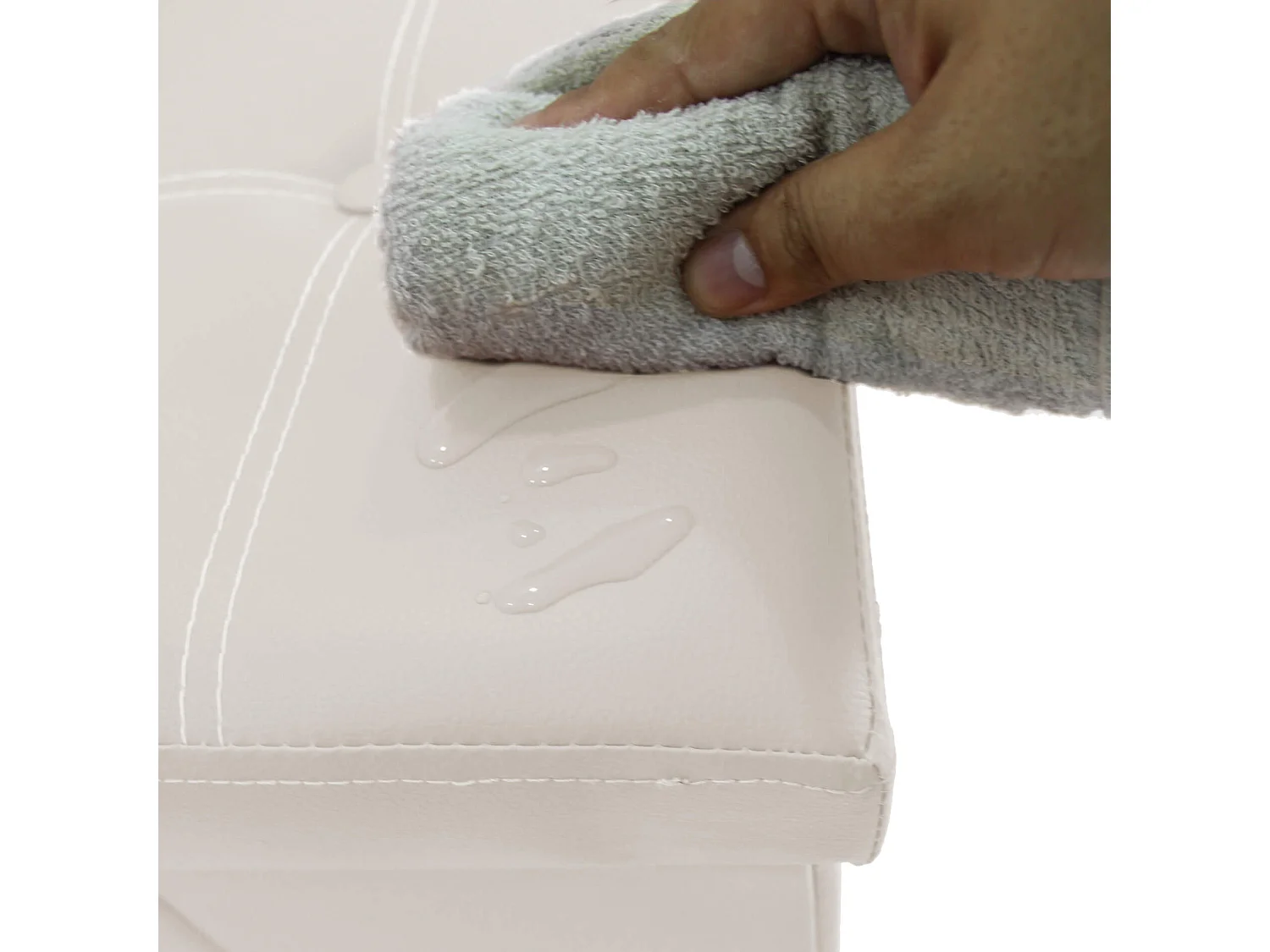 Mobili Rebecca Pouf Coffre de rangement Rectangle Beige Blanc Stokage 38x76x38