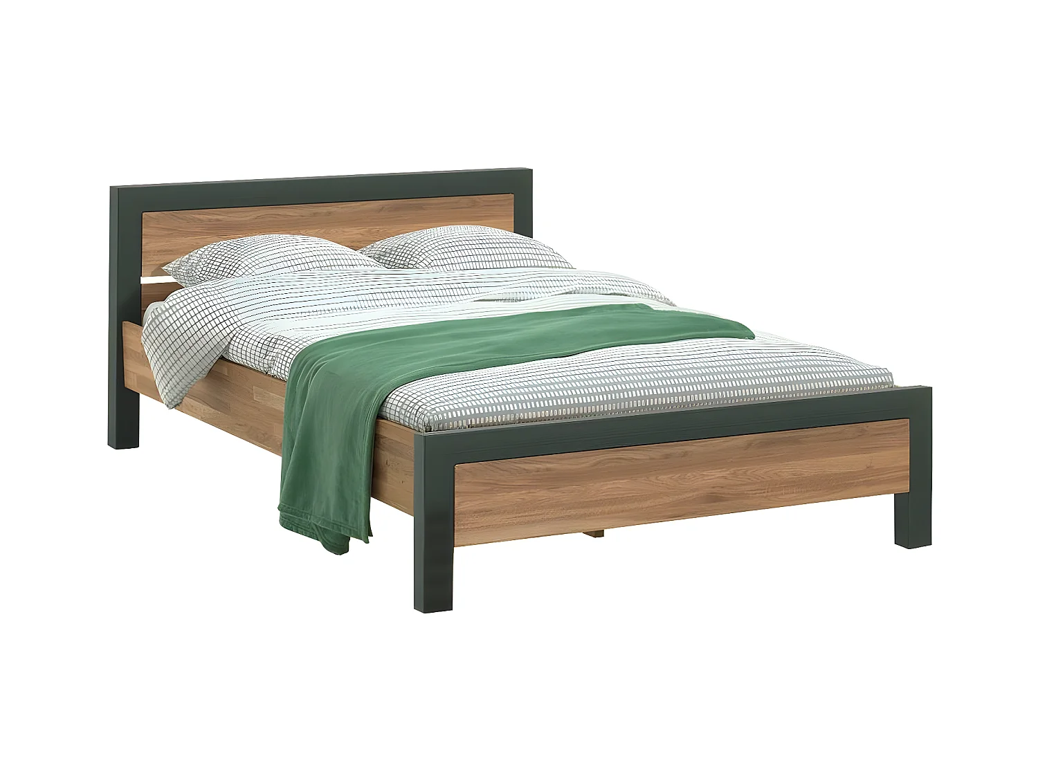 Lit 2 personnes en bois de chêne et métal 160 cm FERSCOTT 2