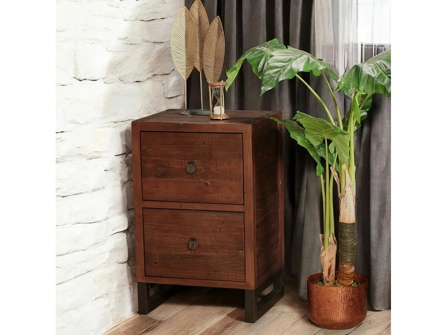 Caisson de bureau en bois brun recyclé 2 tiroirs SAMOA