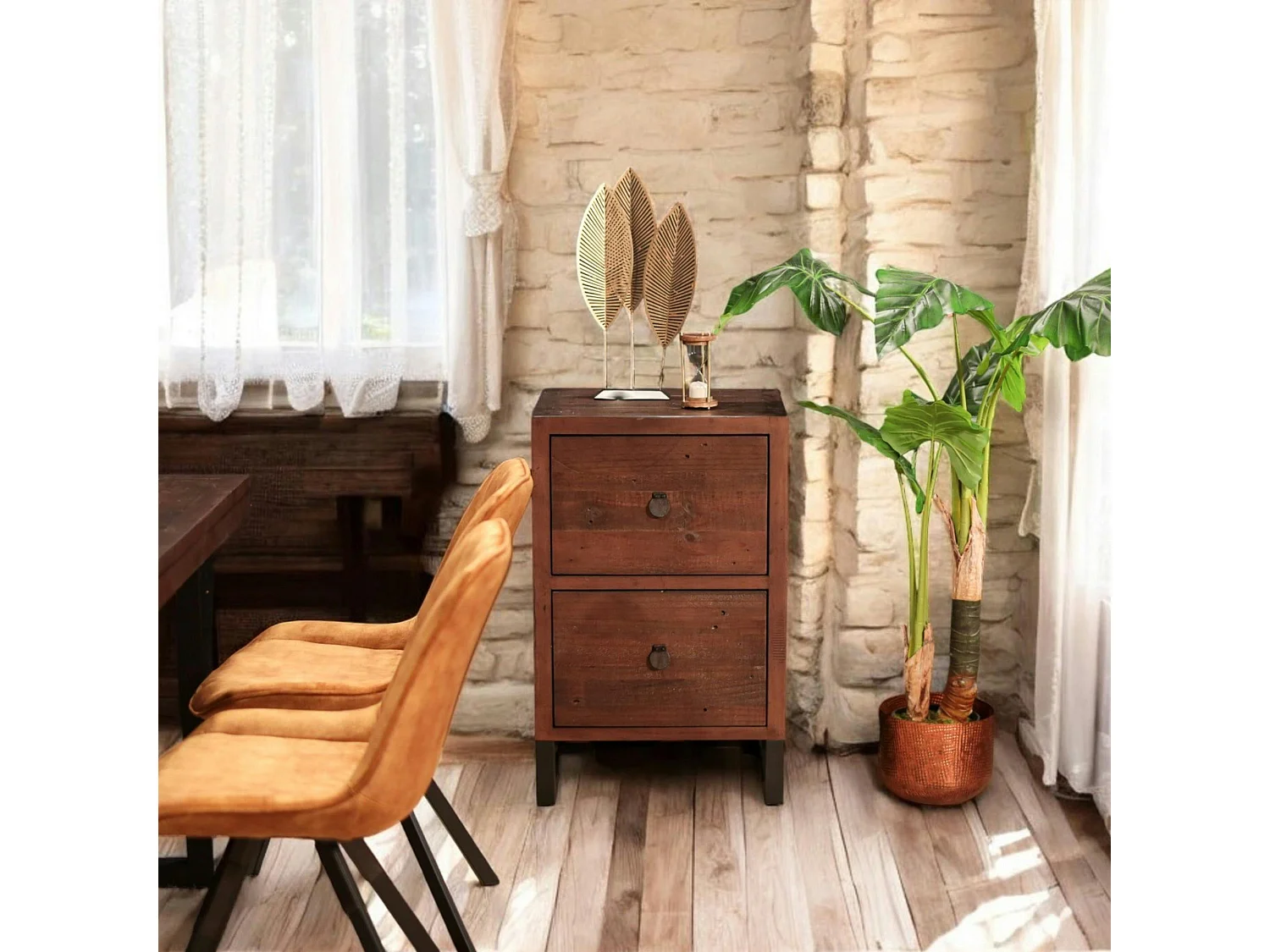 Caisson de bureau en bois brun recyclé 2 tiroirs SAMOA