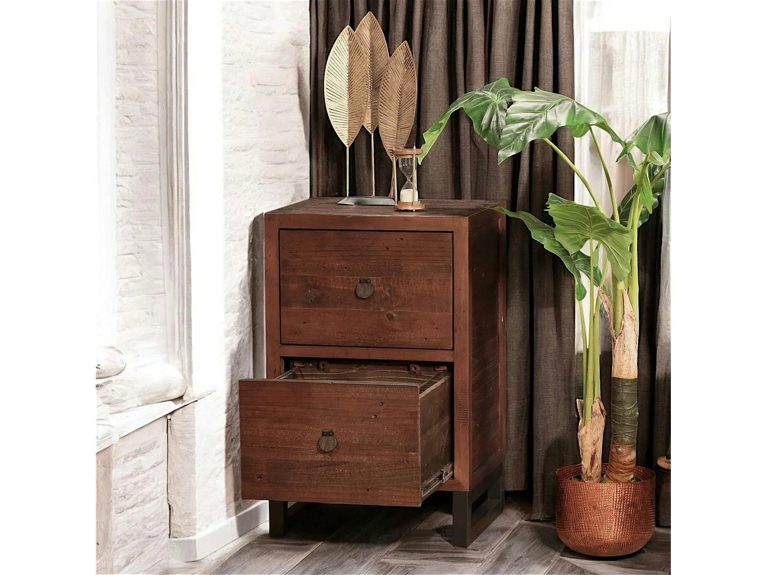 Caisson de bureau en bois brun recyclé 2 tiroirs SAMOA