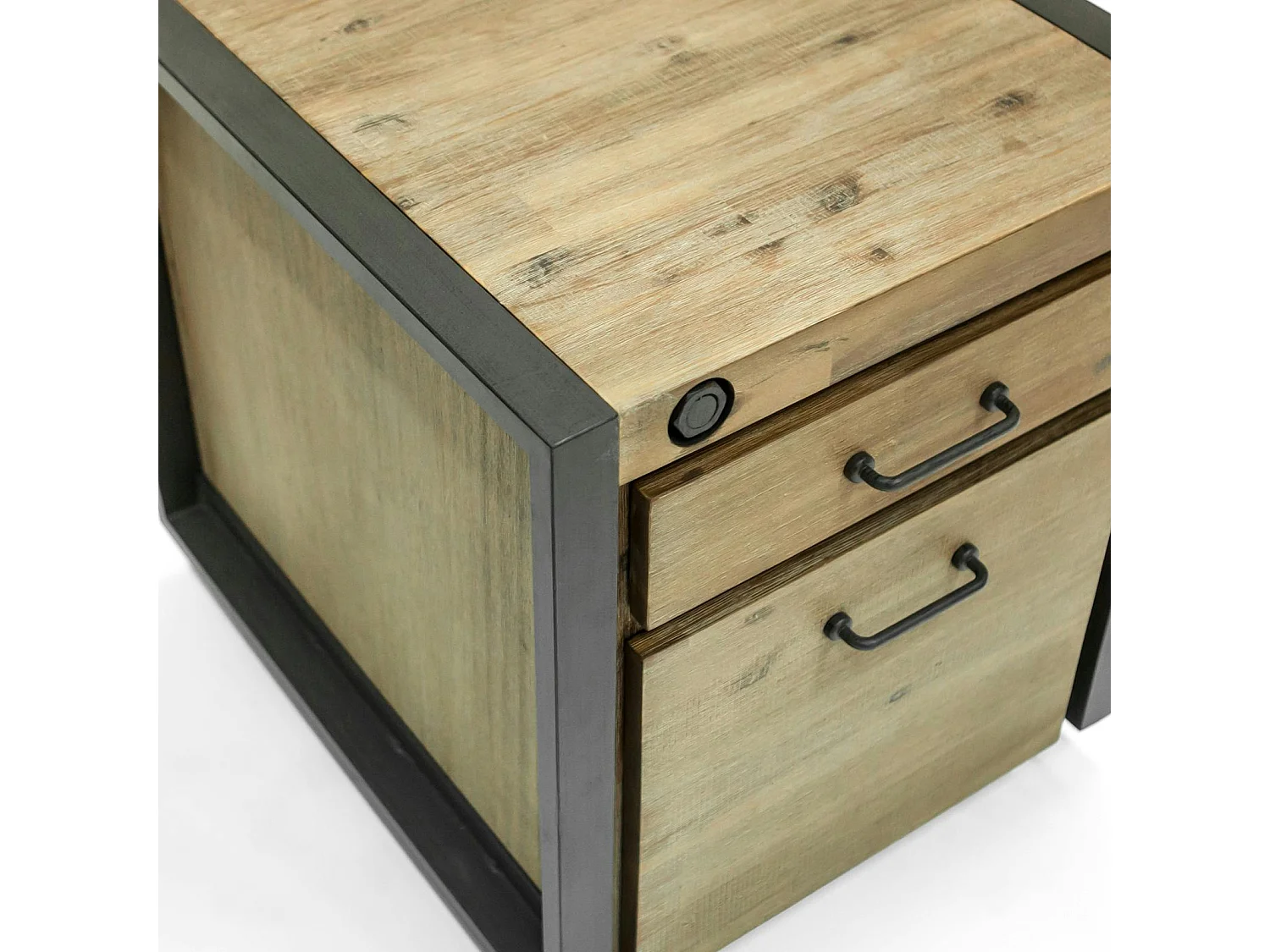 Meuble bas / Caisson de Bureau à roulettes Inspiration Indus' en Acacia et Métal, 2 tiroirs 51x60x60cm BROOKLYN