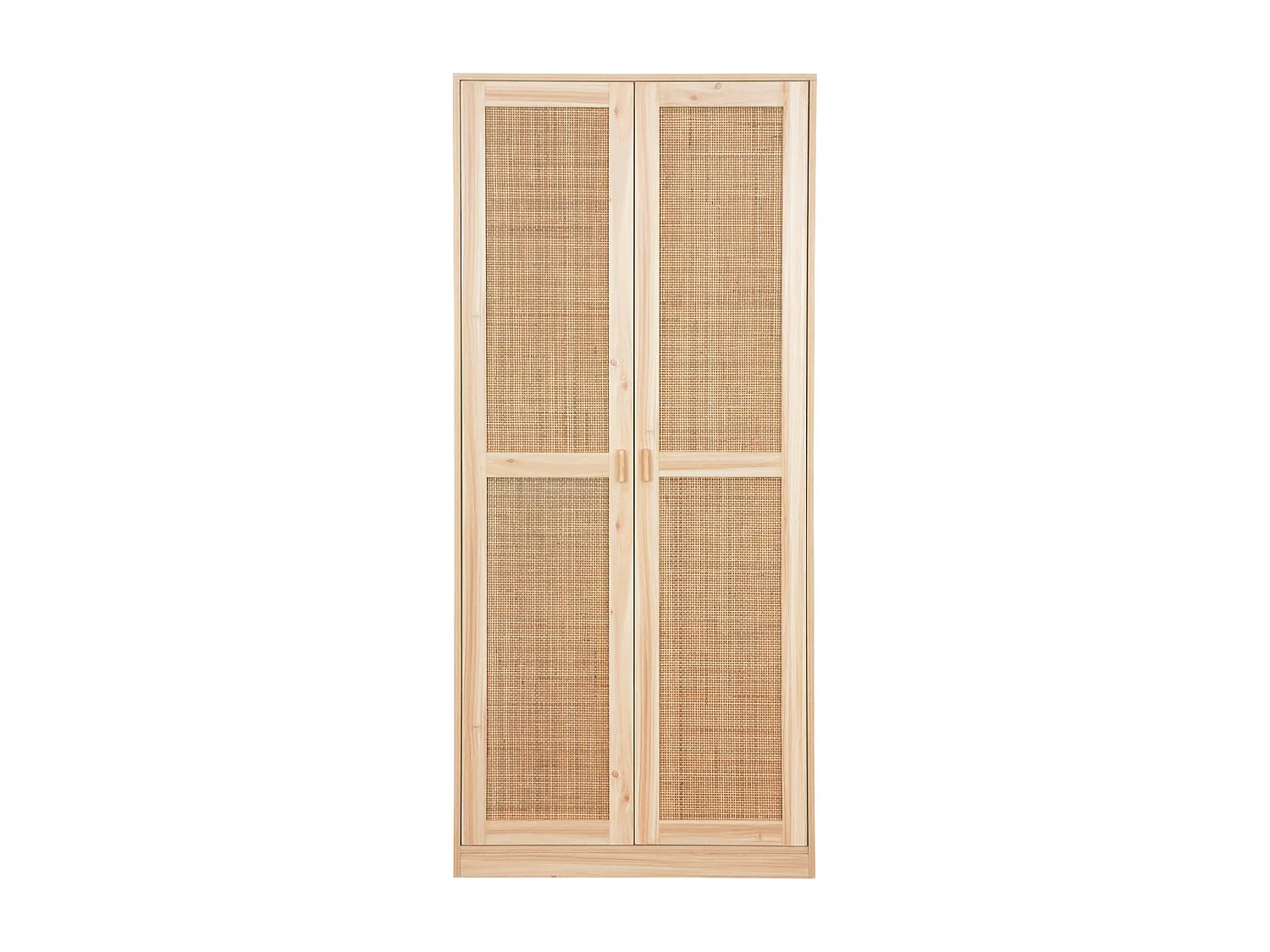 Armoire dressing cannage et effet bois. 2 portes avec penderie et rangements
