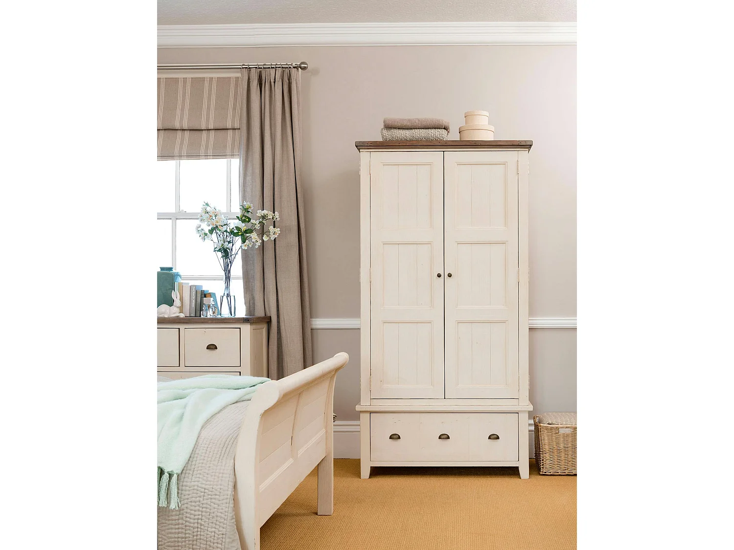 Armoire penderie blanche bois recyclé 107 cm BRISTOL