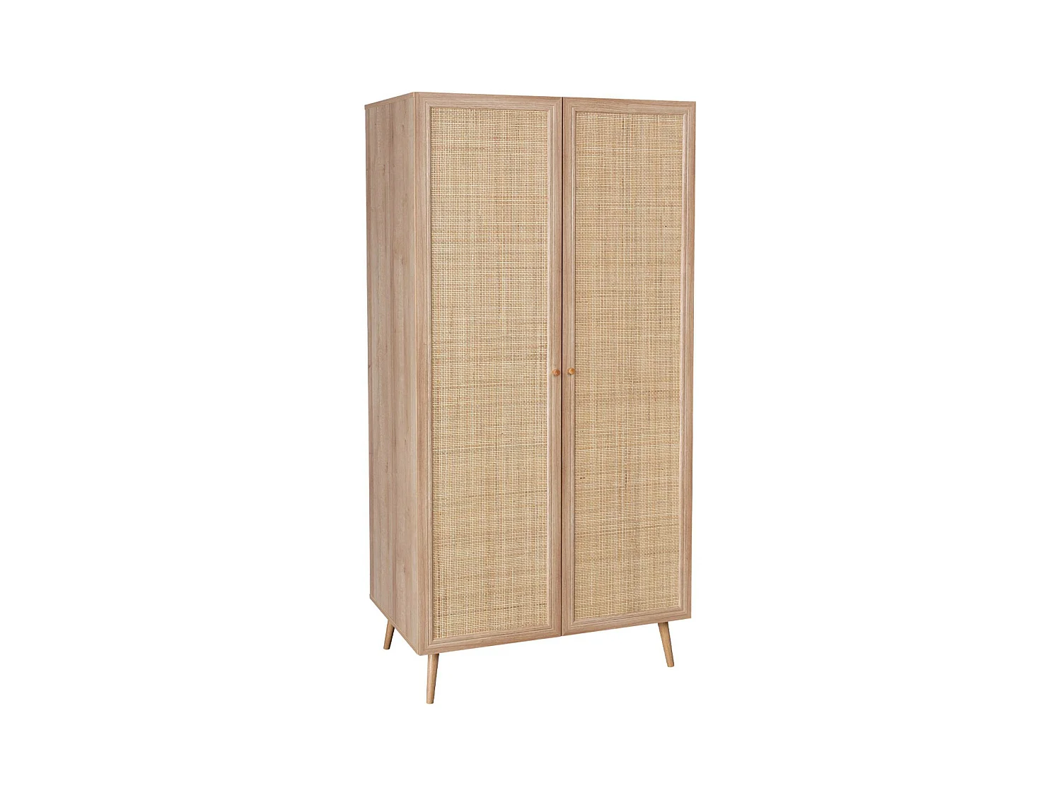 Armoire cannage et effet bois 2 portes avec étagère et tringle - Hauteur 179.5cm
