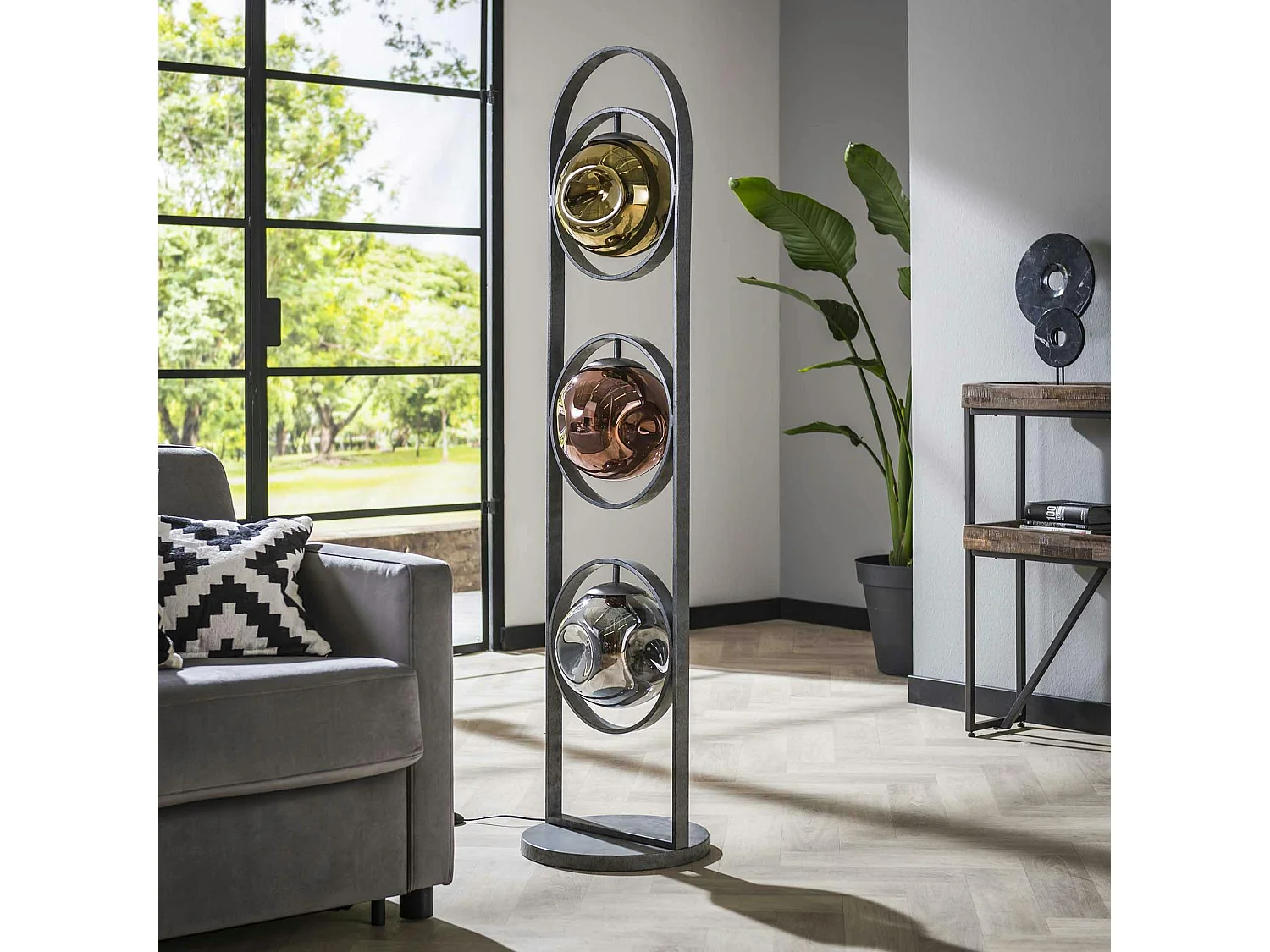 Lampadaire vintage en verre déformé or, cuivre et chrome NIAGARA