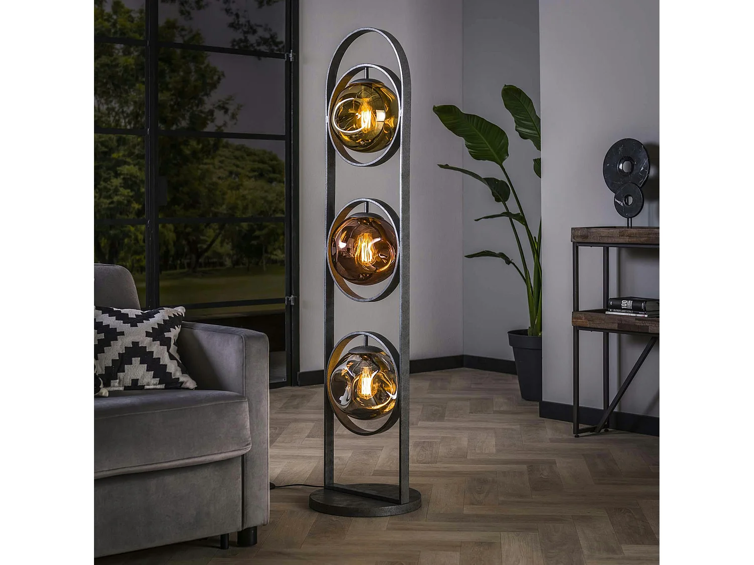 Lampadaire vintage en verre déformé or, cuivre et chrome NIAGARA