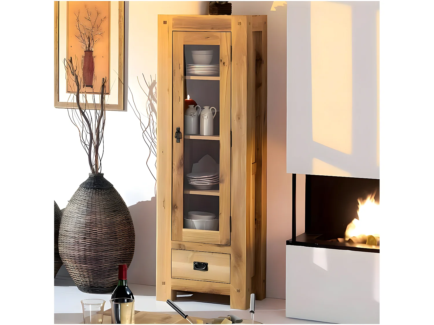 Vitrine colonne chêne massif FJORD