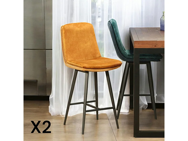 Chaise de bar en velours doré à double coussinage (lot de 2) OKA