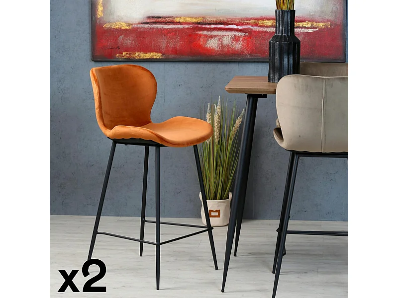 Chaise de bar en velours brique style moderne (lot de 2) MELBOURNE
