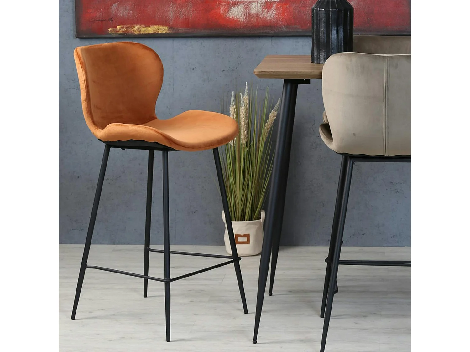 Chaise de bar en velours brique style moderne (lot de 2) MELBOURNE