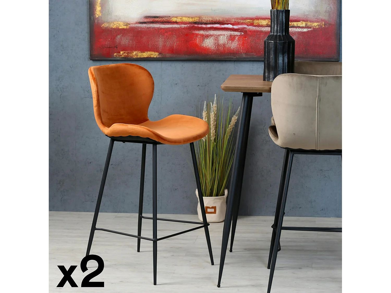 Chaise de bar en velours brique style moderne (lot de 2) MELBOURNE