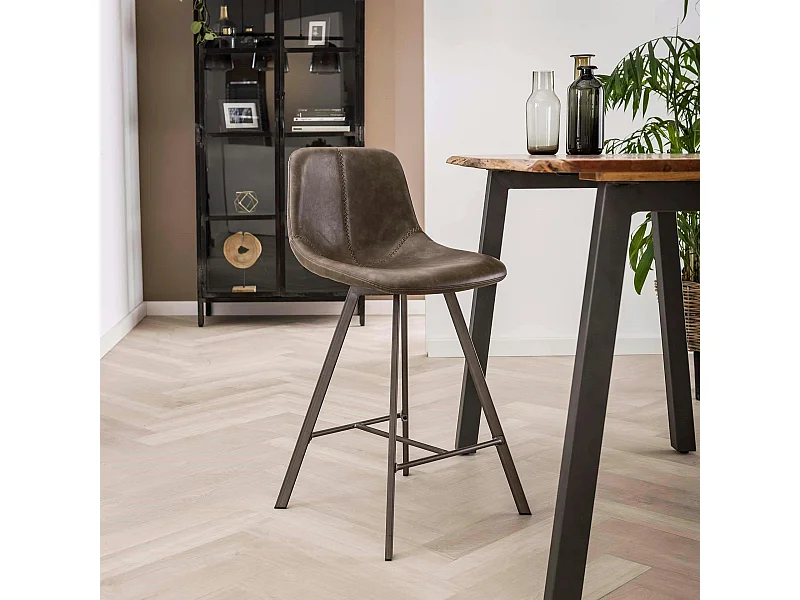 Chaise de bar couture apparente taupe pied étoile HELSINKI