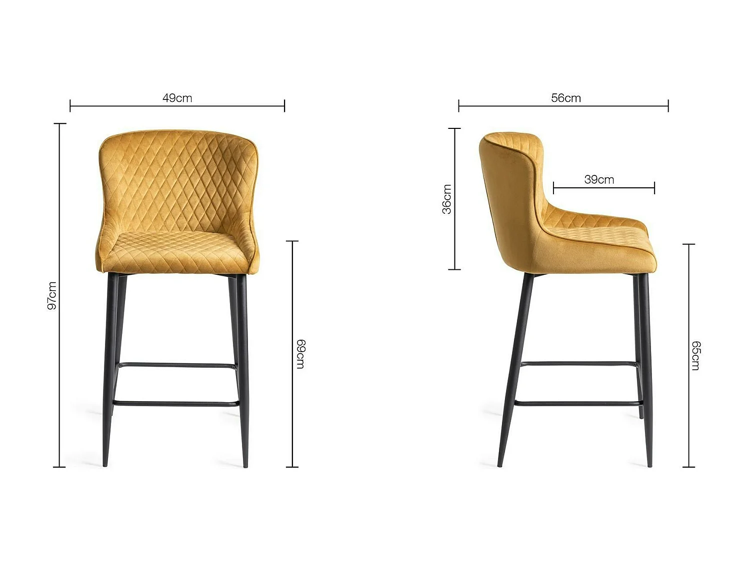 Chaise de bar en velours moutarde (lot de 2) ARLINGTON