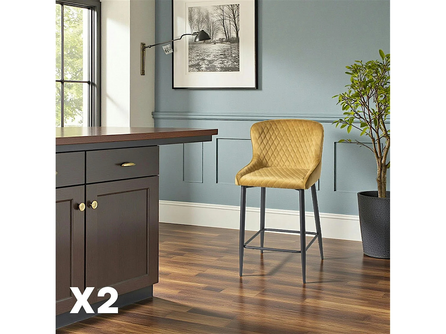 Chaise de bar en velours moutarde (lot de 2) ARLINGTON