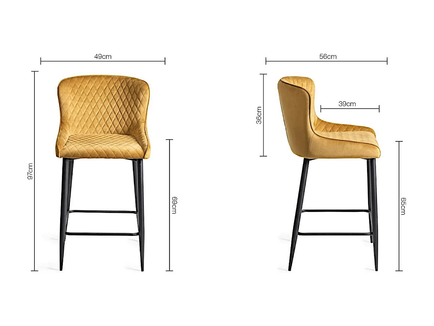 Chaise de bar en velours moutarde (lot de 2) ARLINGTON