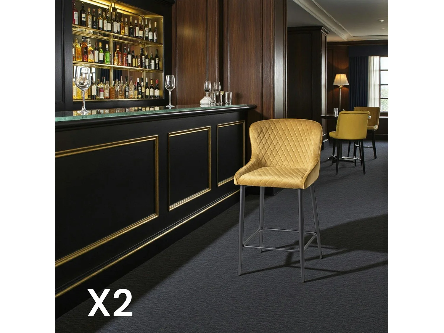 Chaise de bar en velours moutarde (lot de 2) ARLINGTON