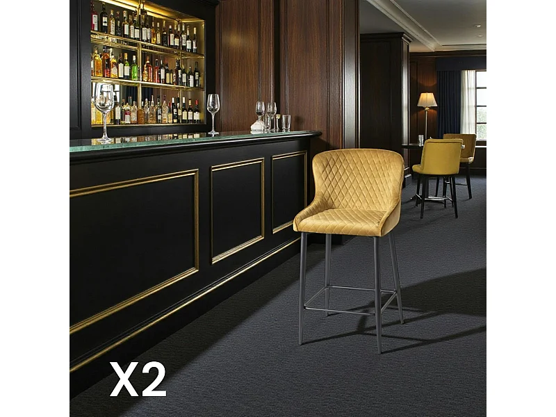 Chaise de bar en velours moutarde (lot de 2) ARLINGTON