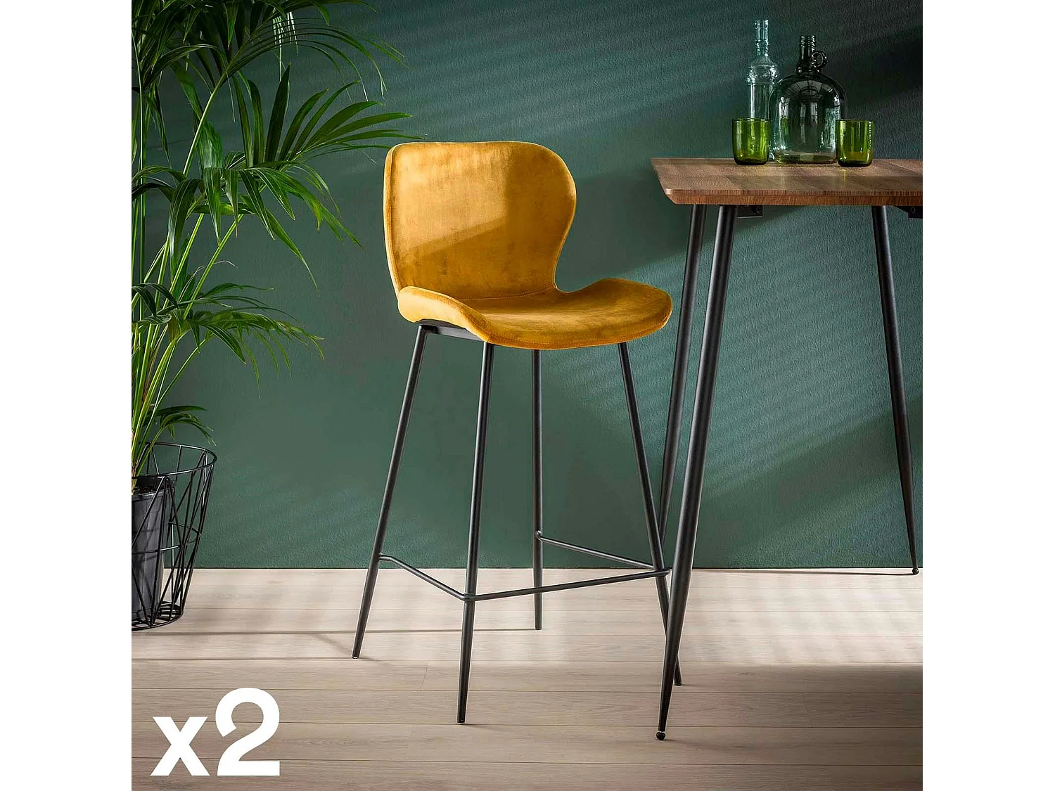 Chaise bar en velours doré MELBOURNE (lot de 2)