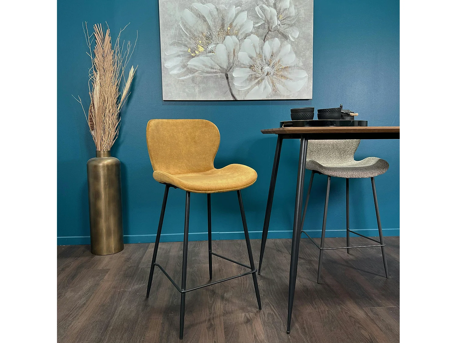 Chaise bar en velours doré MELBOURNE (lot de 2)