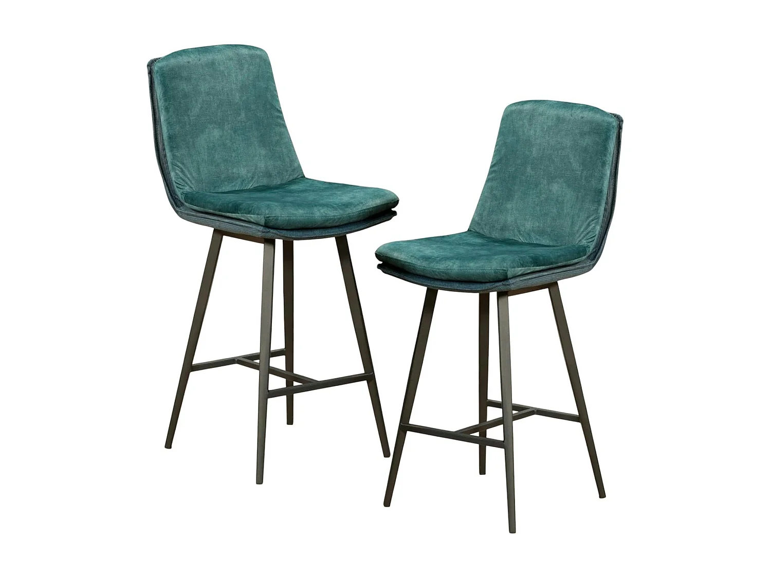 Chaise de bar en velours bleu à double coussinage (lot de 2) OKA