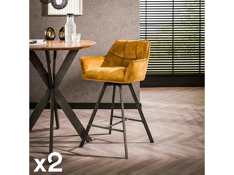 Chaise de bar confortable en velours moutarde avec fonction pivotante (lot de 2) MELBOURNE