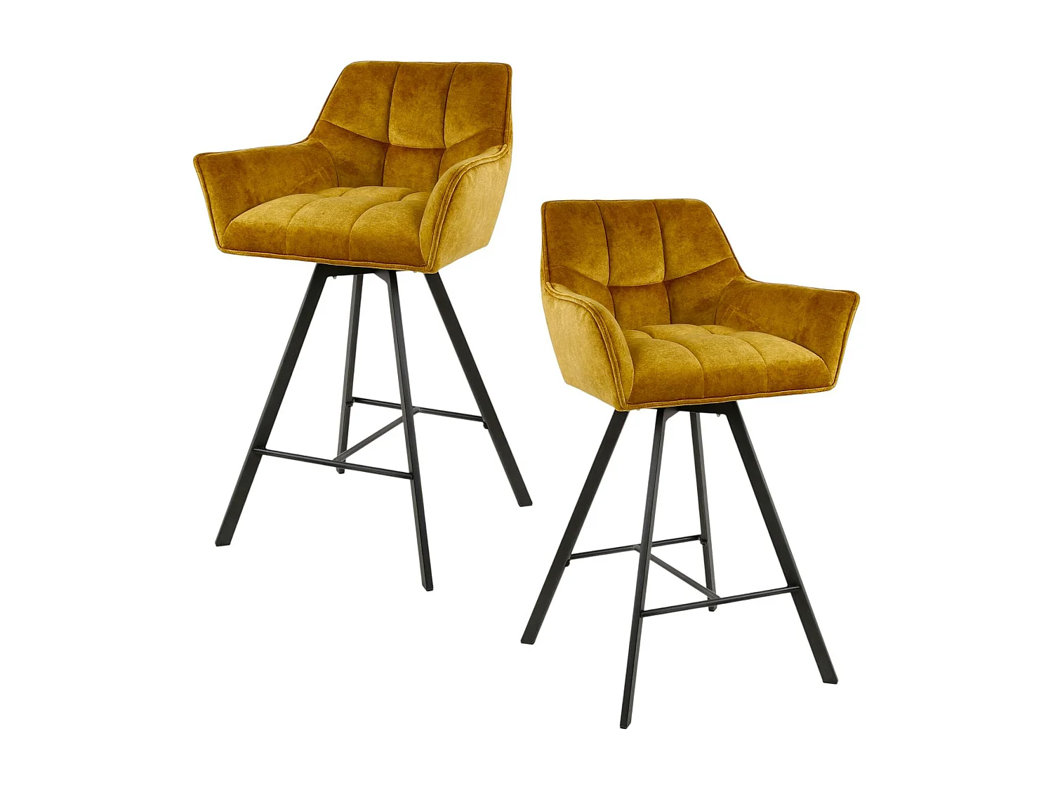 Chaise de bar confortable en velours moutarde avec fonction pivotante (lot de 2) MELBOURNE