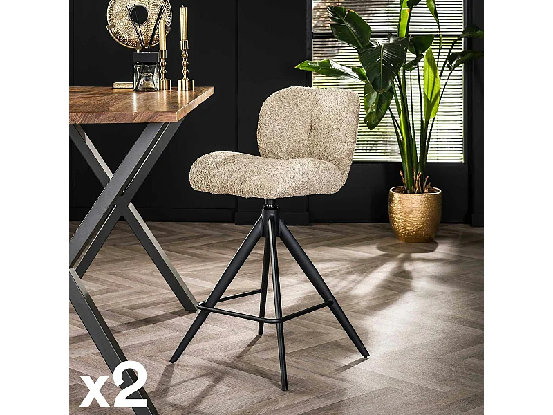 Tabouret de bar pivotant en bouclette sable (lot de 2) GALWAY