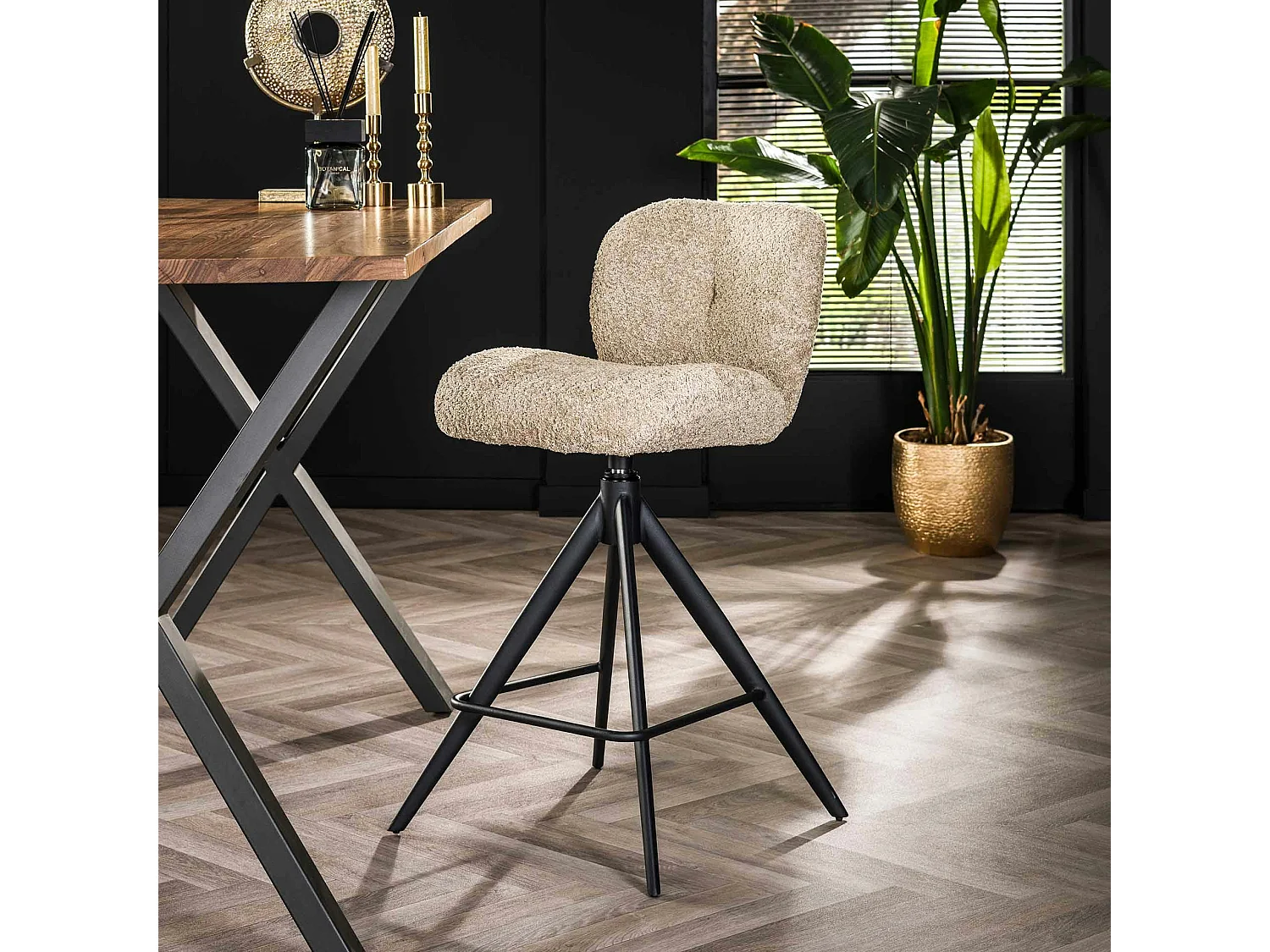 Tabouret de bar pivotant en bouclette sable (lot de 2) GALWAY